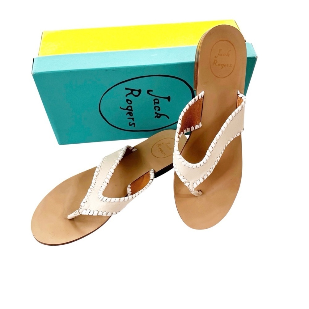 Jack Rogers Megan Leather Thong Sandals Bone White Size 10